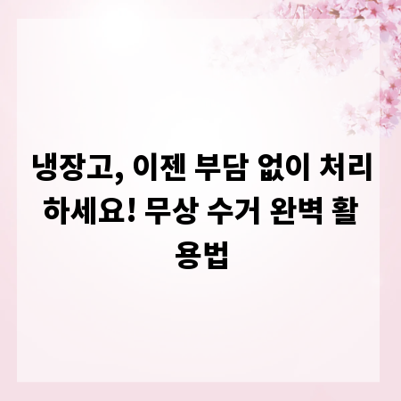냉장고, 이젠 부담 없이 처리하세요! 무상 수거 완벽 활용법
