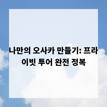 나만의 오사카 만들기: 프라이빗 투어 완전 정복