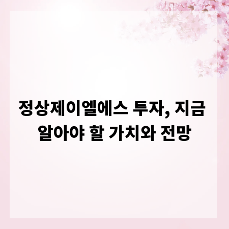 정상제이엘에스 투자, 지금 알아야 할 가치와 전망