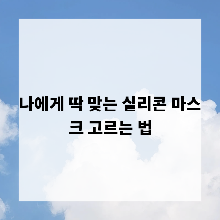 나에게 딱 맞는 실리콘 마스크 고르는 법