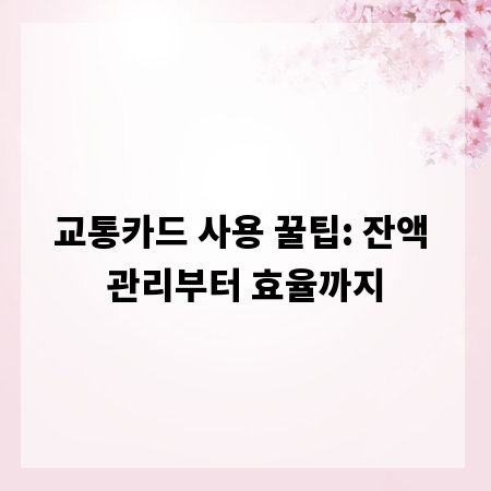교통카드 사용 꿀팁: 잔액 관리부터 효율까지