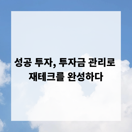 성공 투자, 투자금 관리로 재테크를 완성하다