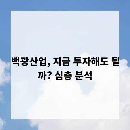 백광산업, 지금 투자해도 될까? 심층 분석