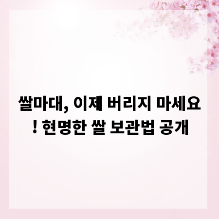 쌀마대, 이제 버리지 마세요! 현명한 쌀 보관법 공개