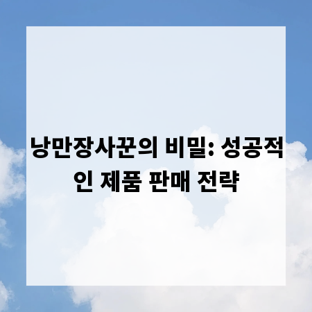 낭만장사꾼의 비밀: 성공적인 제품 판매 전략