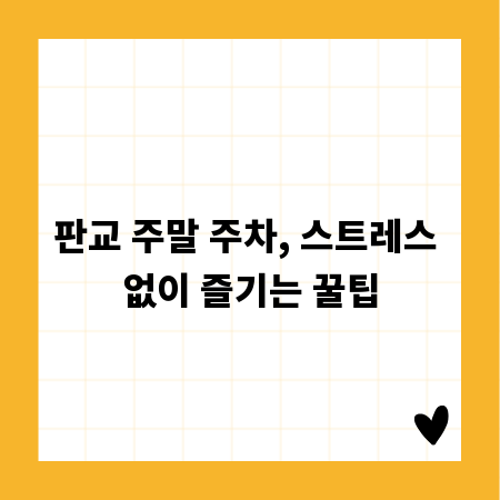 판교 주말 주차, 스트레스 없이 즐기는 꿀팁