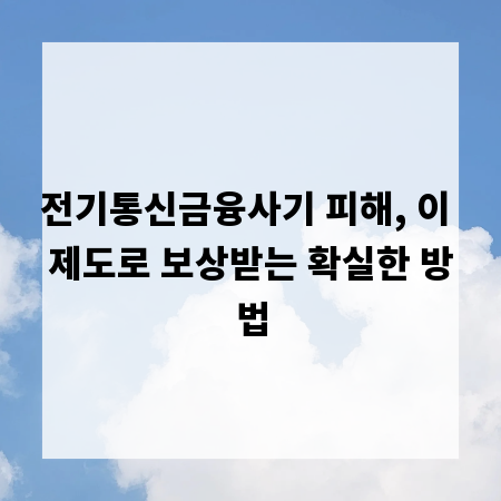 전기통신금융사기 피해, 이 제도로 보상받는 확실한 방법