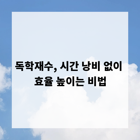 독학재수, 시간 낭비 없이 효율 높이는 비법