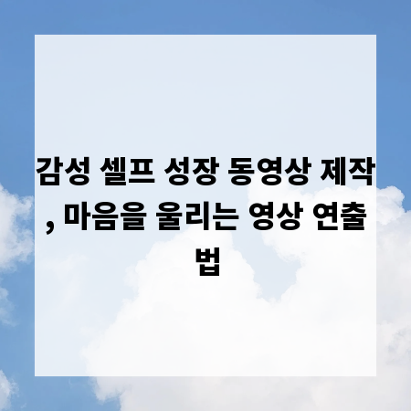 감성 셀프 성장 동영상 제작, 마음을 울리는 영상 연출법