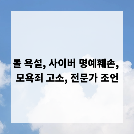 롤 욕설, 사이버 명예훼손, 모욕죄 고소, 전문가 조언