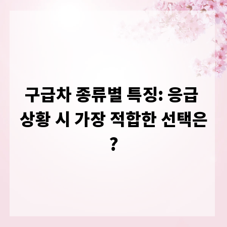 구급차 종류별 특징: 응급 상황 시 가장 적합한 선택은?