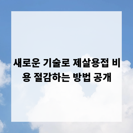 새로운 기술로 제살용접 비용 절감하는 방법 공개