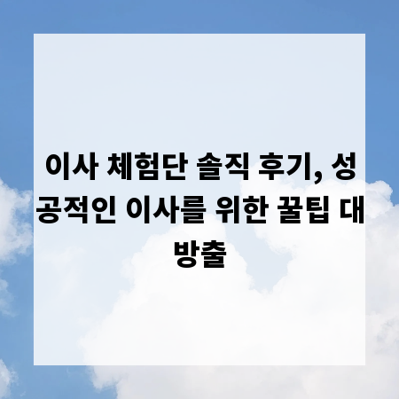 이사 체험단 솔직 후기, 성공적인 이사를 위한 꿀팁 대방출