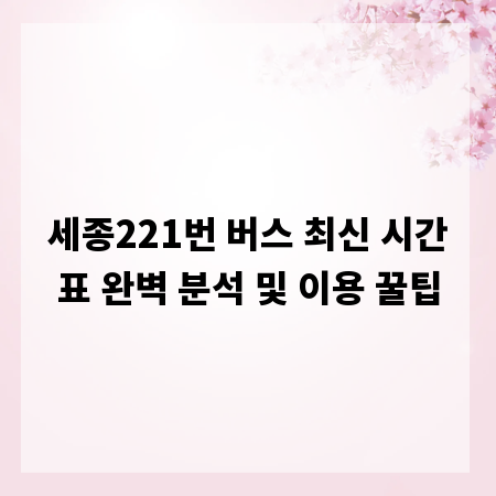 세종221번 버스 최신 시간표 완벽 분석 및 이용 꿀팁