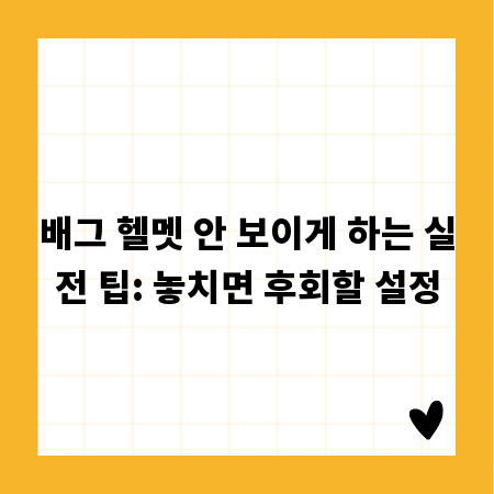 배그 헬멧 안 보이게 하는 실전 팁: 놓치면 후회할 설정