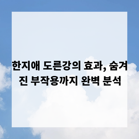 한지애 도른강의 효과, 숨겨진 부작용까지 완벽 분석