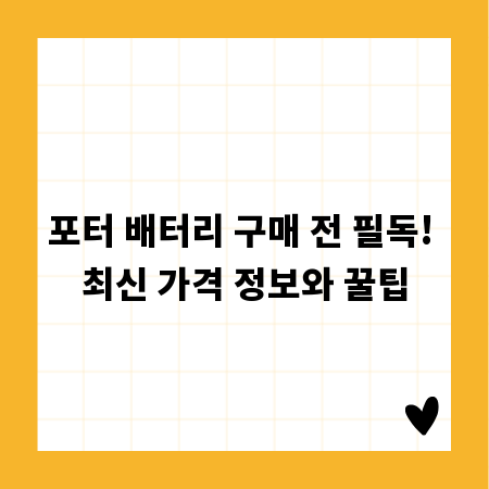포터 배터리 구매 전 필독! 최신 가격 정보와 꿀팁