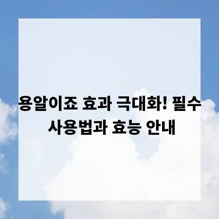 용알이죠 효과 극대화! 필수 사용법과 효능 안내