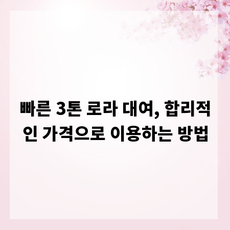 빠른 3톤 로라 대여, 합리적인 가격으로 이용하는 방법