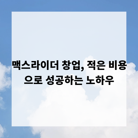 맥스라이더 창업, 적은 비용으로 성공하는 노하우